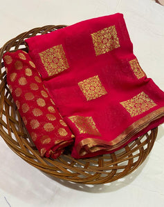 Rani Pink Color Designer Festive Wear Soft Georgette Weaving Zari Golden Work Designer Saree Blouse