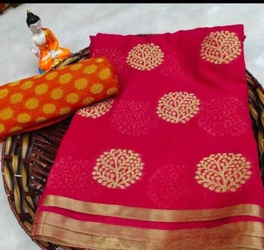 Party Wear Rani Pink Color Party Wear Soft Georgette Weaving Zari Work Design Designer Saree Blouse