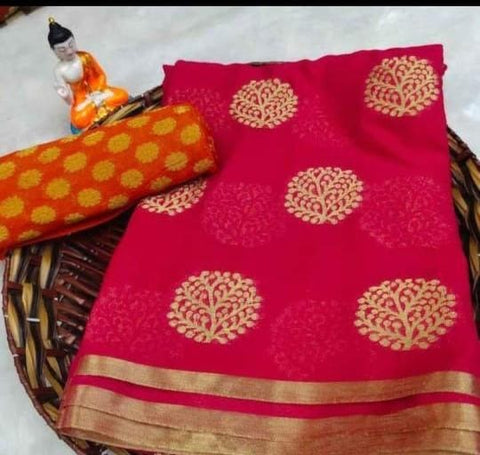 Party Wear Rani Pink Color Party Wear Soft Georgette Weaving Zari Work Design Designer Saree Blouse
