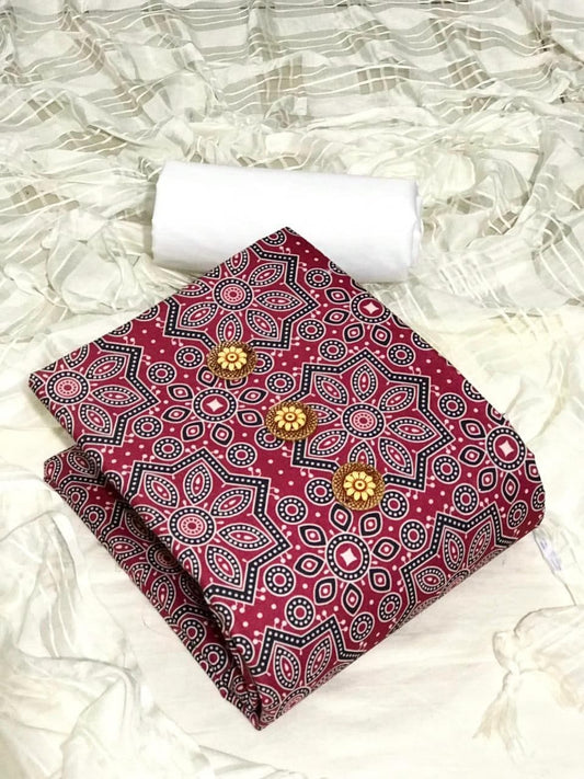 Mind-blowing Maroon Color Festival Wear Cotton Printed Fancy Salwar Suit