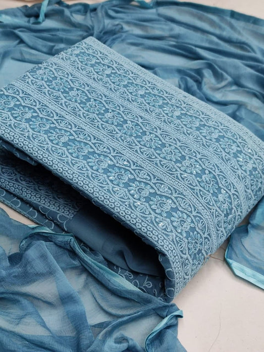 Dismaying Blue Color Chiffon Chiffly Work Designer Indian Wear Salwar Suit