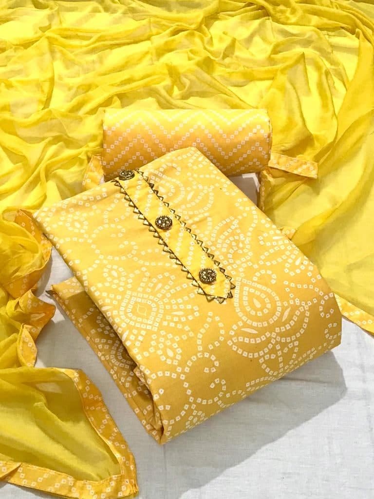 Mind-blowing Yellow Color Party Wear Printed Cotton Design Salwar Suit