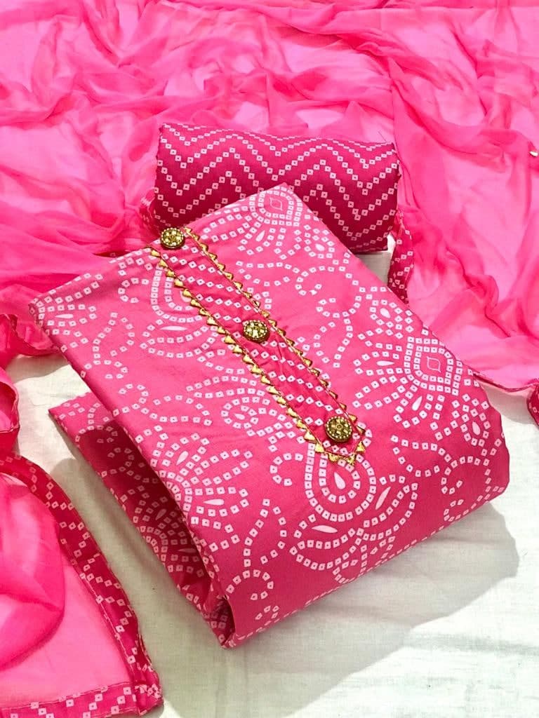 Admiring Pink Color Cotton Printed Salwar Suit For Women