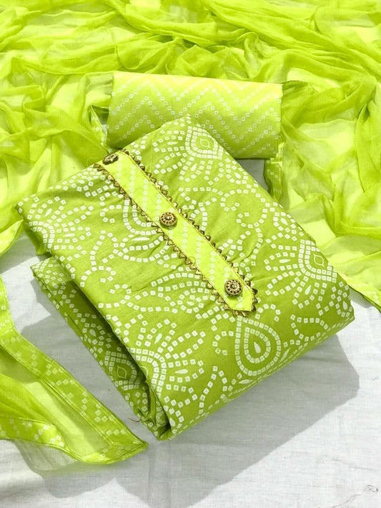 Delightful Green Color Cotton Printed Salwar Suit For Ladies