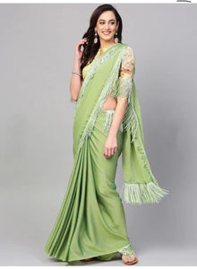 Dazzling Green Color Festive Wear Silk Lariya Lace Work Saree Blouse