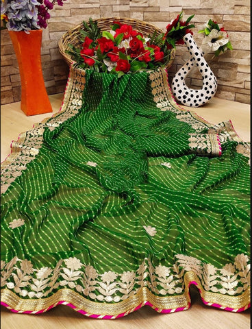 Green Color Designer Traditional Rajasthani Soft Georgette Fancy Gotta Patti Work Designer Saree Blouse
