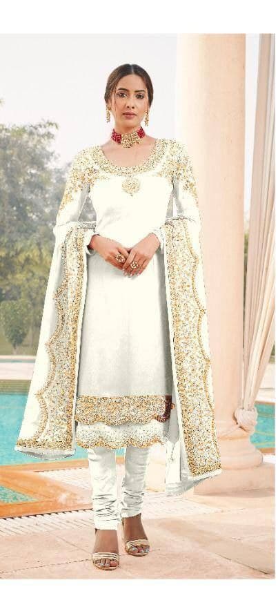 Flattering Off White Color Georgette Embroidered Work Festive Wear Salwar Suit