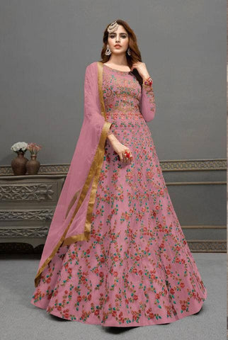 Unique Pink Color Net Embroidered Work Salwar Suit For Ladies