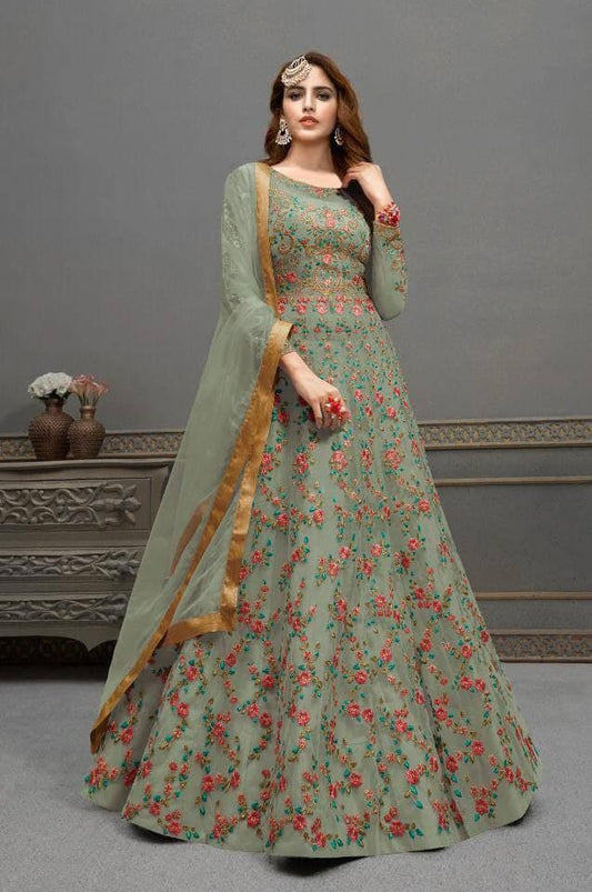 Flamboyant Green Color Net Embroidered Work Indian Wear Salwar Suit