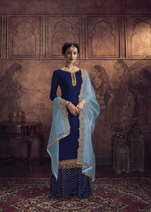 Innovation Navy Blue Color Georgette Embroidered Work Salwar Suit For Women