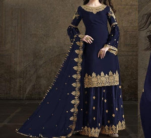 Gorgeous Navy Blue Color Georgette Silk Embroidered Work Salwar Suit Design