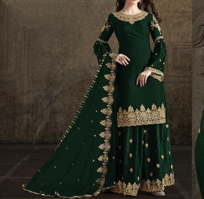 Lovely Green Color Embroidered Work Fancy Georgette Silk Salwar Suit For Ladies