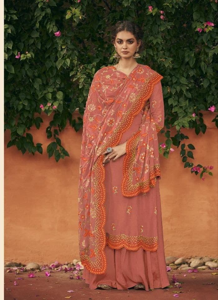 Dismaying Peach Color Chinon Italian Design Embroidered Work Salwar Suit