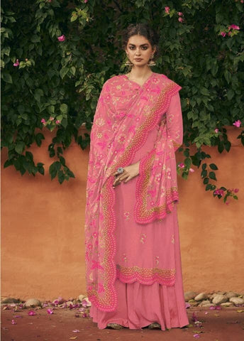 Thrilling Pink Color Thread Embroidered Work Occasion Wear Latest Italian Salwar Suit