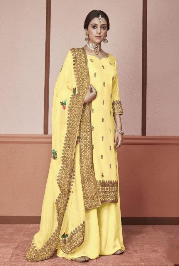 Marvelous Yellow Color Coding Sequence Work Silk Wedding Wear Salwar Suit