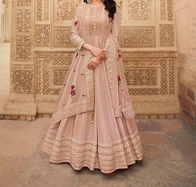 Stunning Beige Color Festive Wear Silk Coding Multi Work Salwar Suit