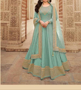 Good-looking Sea Green Color Dola Silk Embroidered Work Indo Western