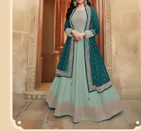 Astounding Sea Green Color Dola Silk Embroidered Work Occasion Wear Salwar Suit