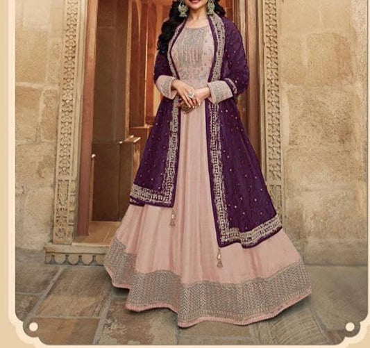 Bewildering Peach Color Dola Silk Embroidered Work Festival Wear Salwar Suit