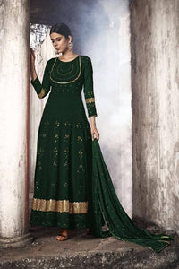Remarkable Dark Green Color Georgette Festival Wear Embroidered Work Salwar Suit