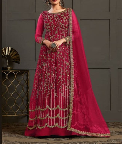 Adorable Pink Color Wedding Wear Net Embroidered Work Salwar Suit
