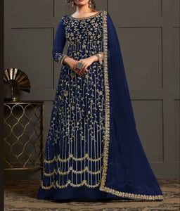 Blooming Blue Color Embroidered Work Designer Net Salwar Suit