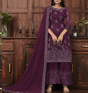 Amazaballs Wine Color Festive Wear Net Sequence Work Salwar Suit