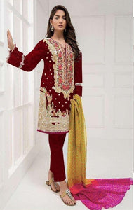 Magnetic Maroon Color Organza Embroidered Work Salwar Suit For Women