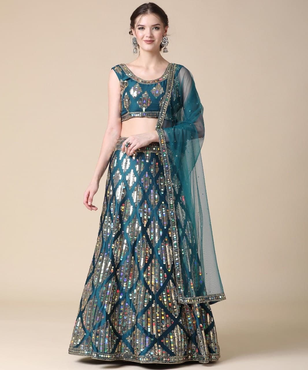Fabulous Rama Color Wedding Wear Satin Sequence Work Lehenga Choli