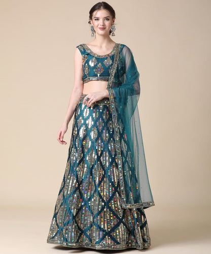 Fabulous Rama Color Wedding Wear Satin Sequence Work Lehenga Choli