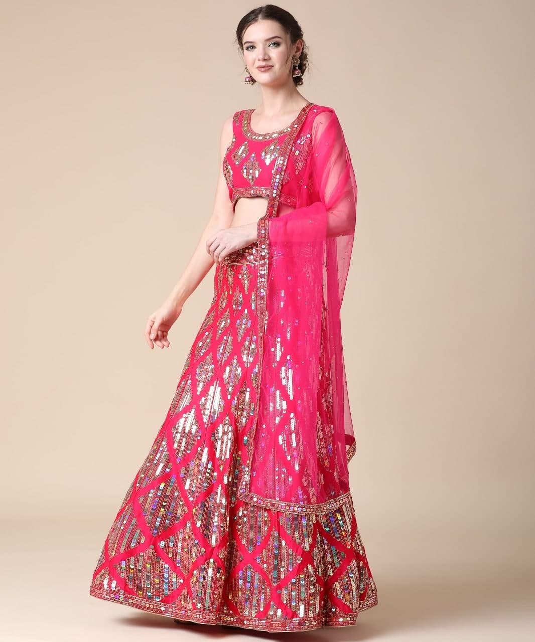 Dismaying Rani Pink Color Function Wear Satin Embroidered Thread Work Lehenga Choli