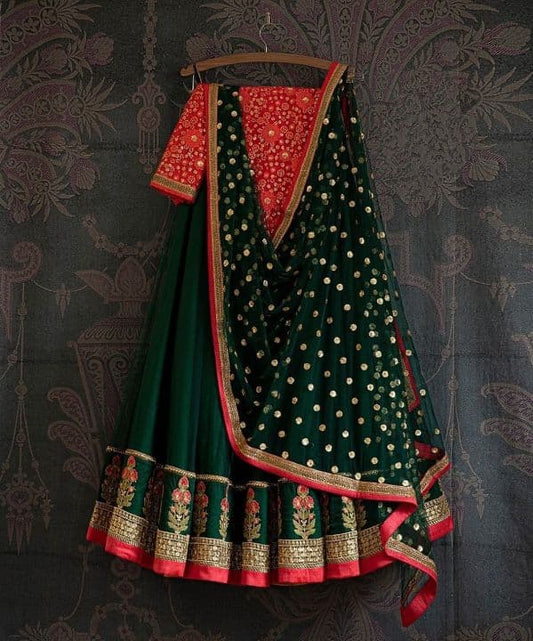 Bottle Green Color Georgette Embroidered Design Work Lehenga Choli