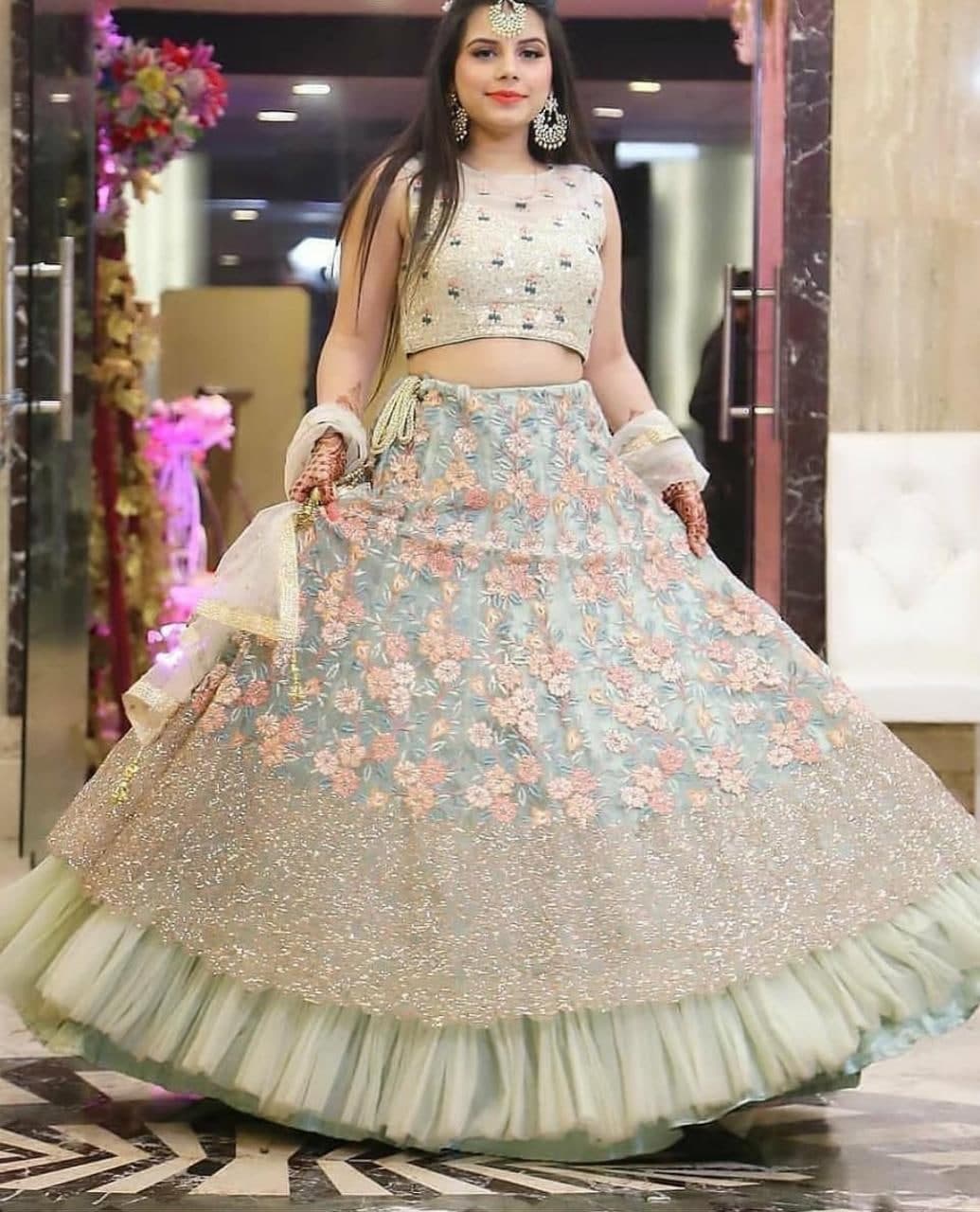 Starling Sea Green Color Net Embroidered Work Function Wear Lehenga Choli