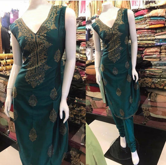 Rama Color Designer Modal Chanderi Hot Fix Fancy Work Kurti Pent