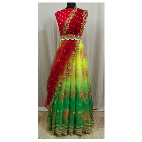 Enamoring Organza Embroidered Printed Stone Work Lehenga Choli