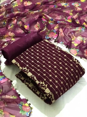 Absolute Wine Color Georgette Multi Foil Printed Work Salwar Suit