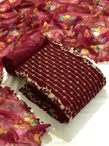 Tremendously Maroon Color Georgette Casual Wear Gotta Patti Work Salwar Suit