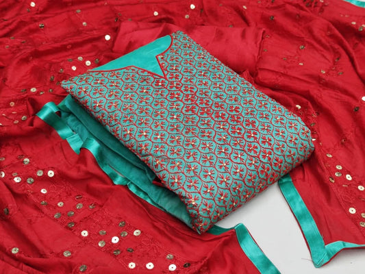 Exclusive Sky Blue Color Sequence Multi Work Chanderi Salwar Suit For Women