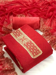 Bewildering Red Color Georgette Diamond Work Salwar Suit For Festive Wear