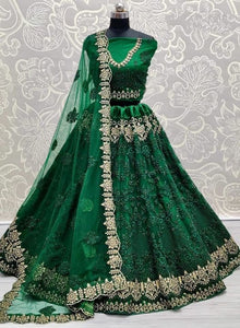 Divine Green Color Wedding Wear Net Embroidered Work Lehenga Choli