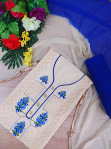 White Color Indo Cotton Designer Embroidered Work Casual Wear Dress Material