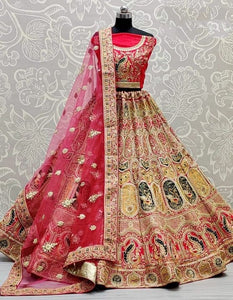 Awesome Pink Color Art Silk Diamond Sequence Work Wedding Wear Lehenga Choli