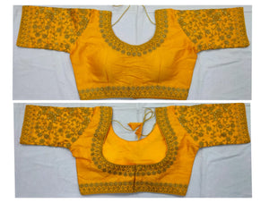 Yellow Color Party Wear Full Stitched Zari Thread Work Silk Fantam Design Blouse