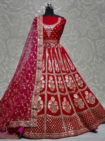 Brilliant Pink Color Velvet Design Multi Sequence Work Lehenga Choli