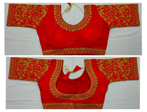 Red Color Festive Wear Fantam Silk Zari Thread Work Full Stitched Blouse