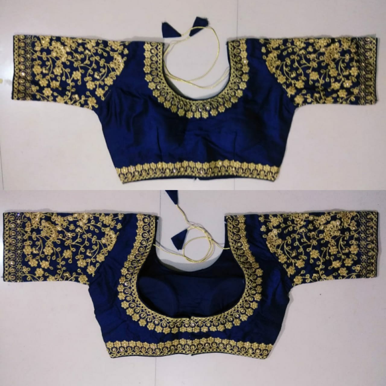 Navy Blue Color Ready Made Occasion Wear Zari Thread Work Silk Fantam Design Blouse