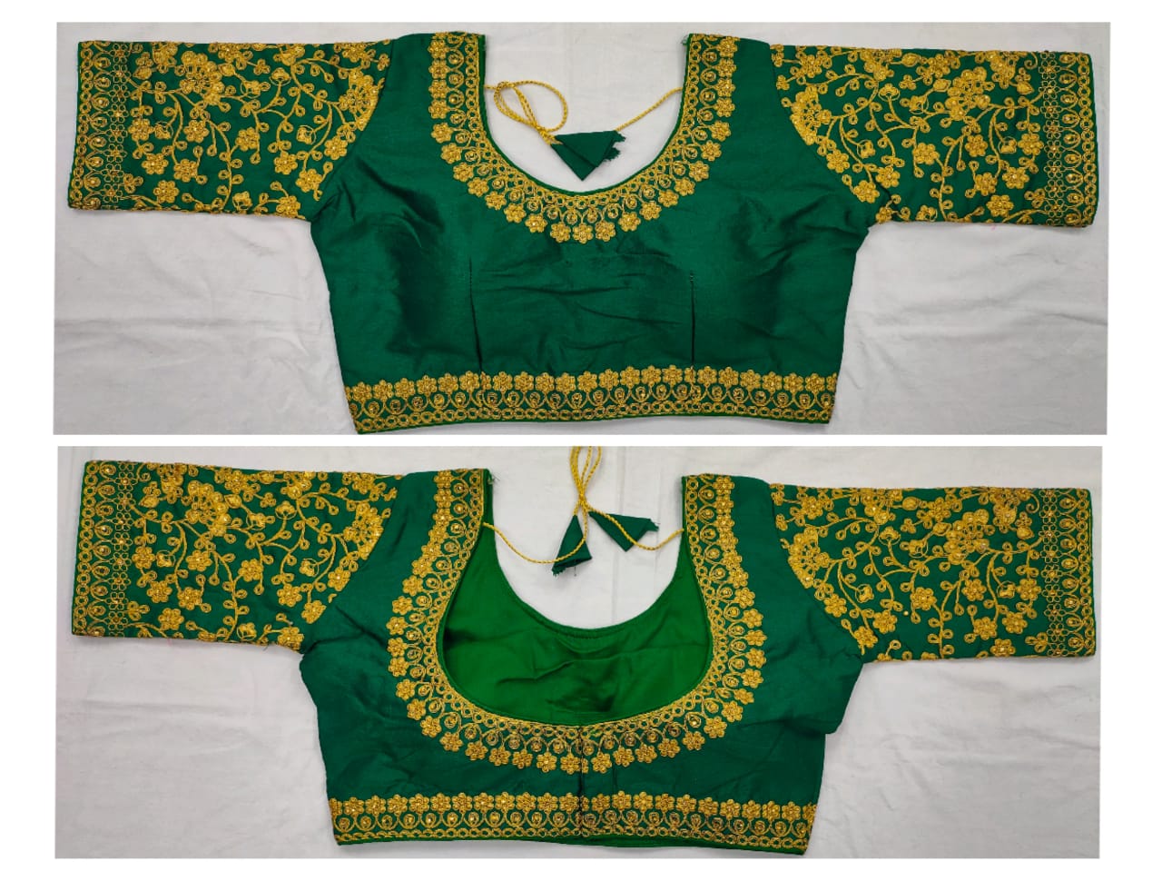 Dark Green Color Zari Thread Work Designer Fantam Silk Ready Made Blouse