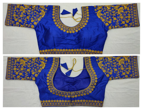 Dark Blue Color Full Stitched Thread Zari Work Fancy Fantam Silk Blouse