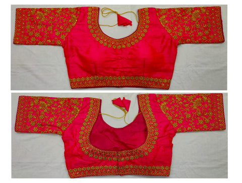 Rani Pink Color Fantam Silk Zari Thread Work Full Stitched Blouse