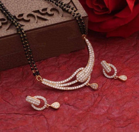 Gorgeous White Color Diamond American Golden Imitation Mangalsutra Set